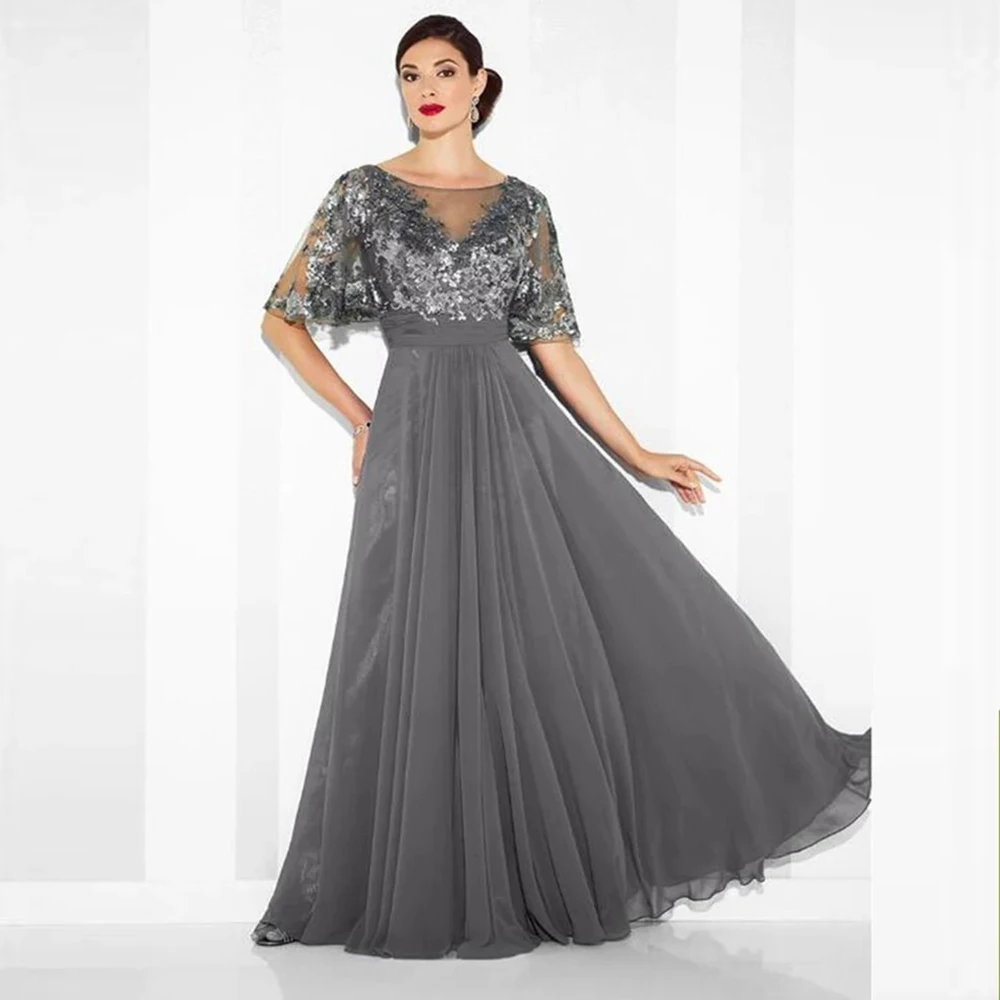 

Yipeisha Steel Gray Mother Of Bridal Dresses Sequined A Line Exquisite Sashes Half Sleeve Wedding Party Gowns 2022 New Chiffon