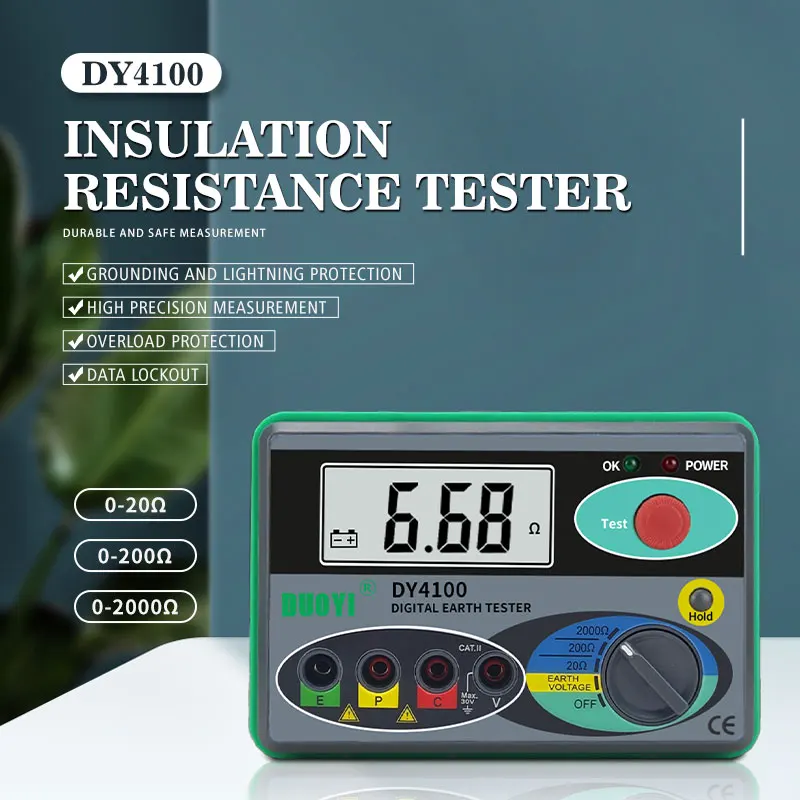 DUOYI DY4100 Digital Insulation Resistance Meter Lightning Protection Earth Resistance Artifact Tools Megohmmeter 0-2000Ω Tester