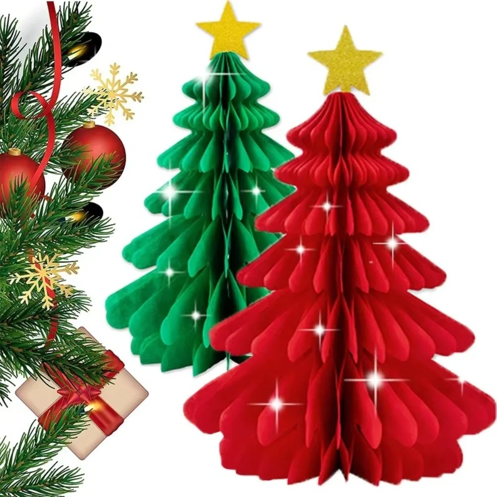 

3D Honeycomb Christmas Tree Decoration Paper Material Red Green Color Honeycomb Paper Christmas Tree DIY Design Xmas Party Decor