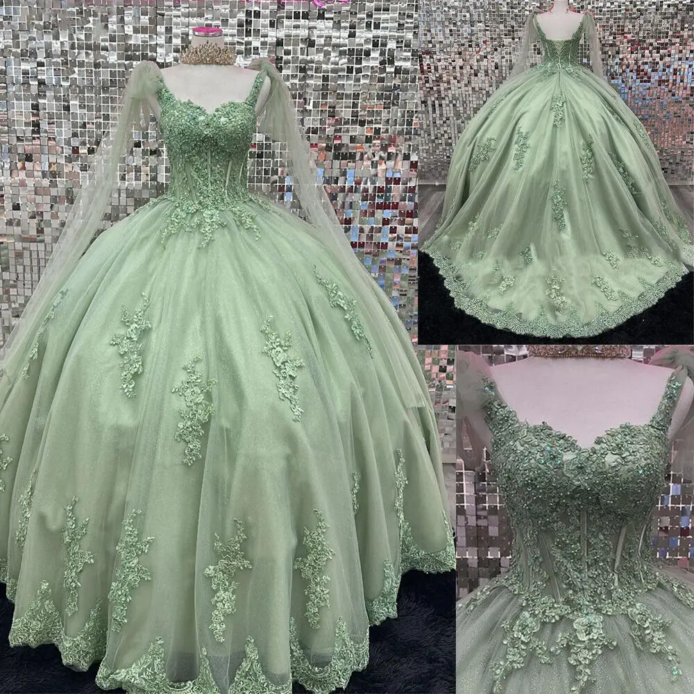 ANGELSBRIDEP Glittering Green Quinceanera Dresses Flower Beading Princess Birthday Party Prom Dresses  Vestidos De 15 Años