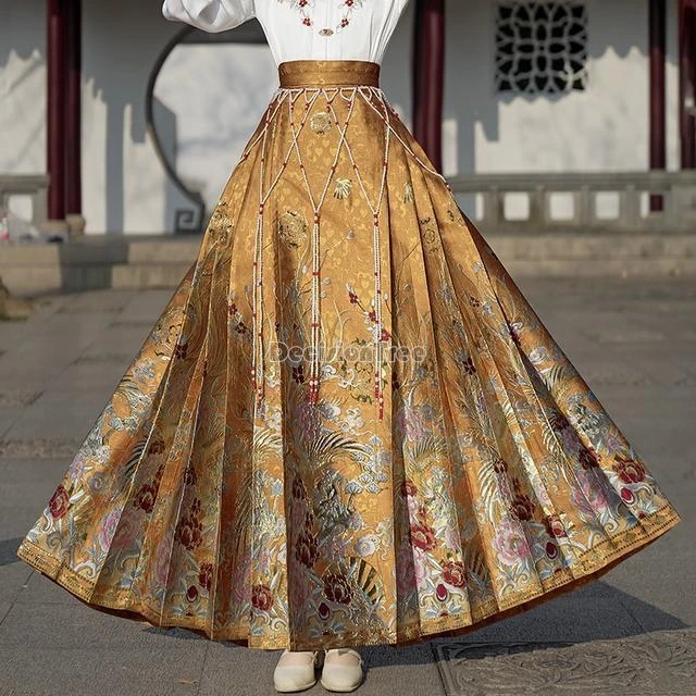 2024 chinesische Ming-Prinzessin, täglich, wunderschönes Hanfu-Set, zierliche Stickerei, Hanfu-Top, klassischer, feenhafter, mit Perlen bedruckter Pferdegesichtsrock