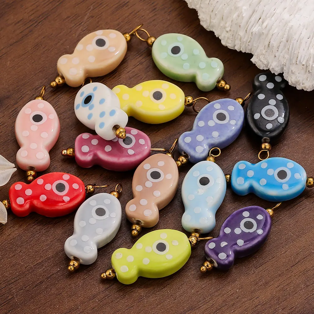 

5pcs Ceramic Fish Charms 20mm Colorful Polka Dots Ideal Fish Pendant Earring Connector for Jewelry Making Accessories Wholesale