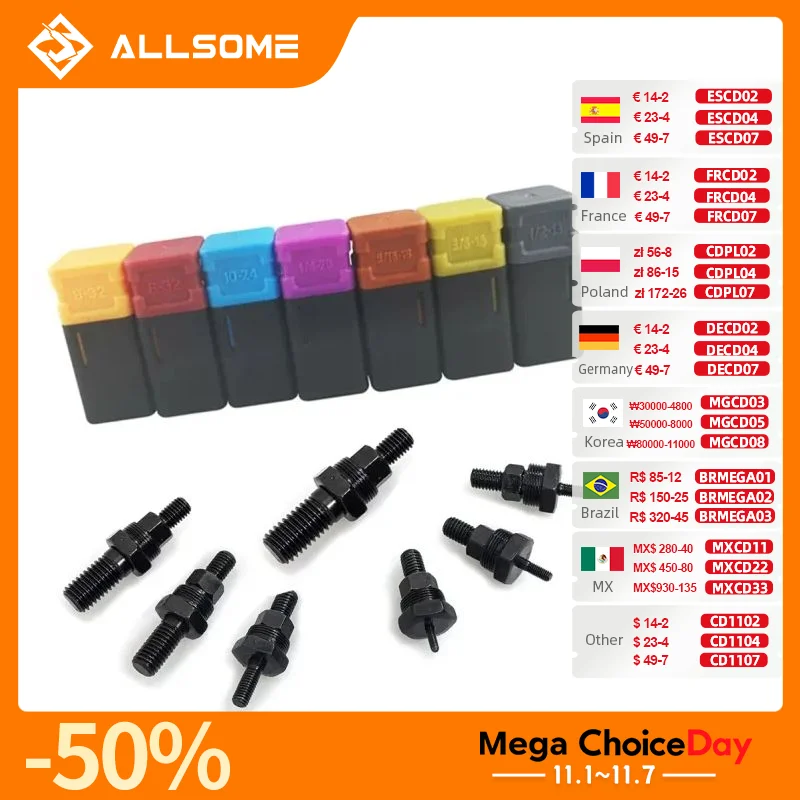 ALLSOME Riveter Gun Teil Gewinde Dorn Ersatz Für Hand Mutter Niet SAE 6-32 8-32 10-24 1/4-20 5/16-18 3/8-16 HT2777