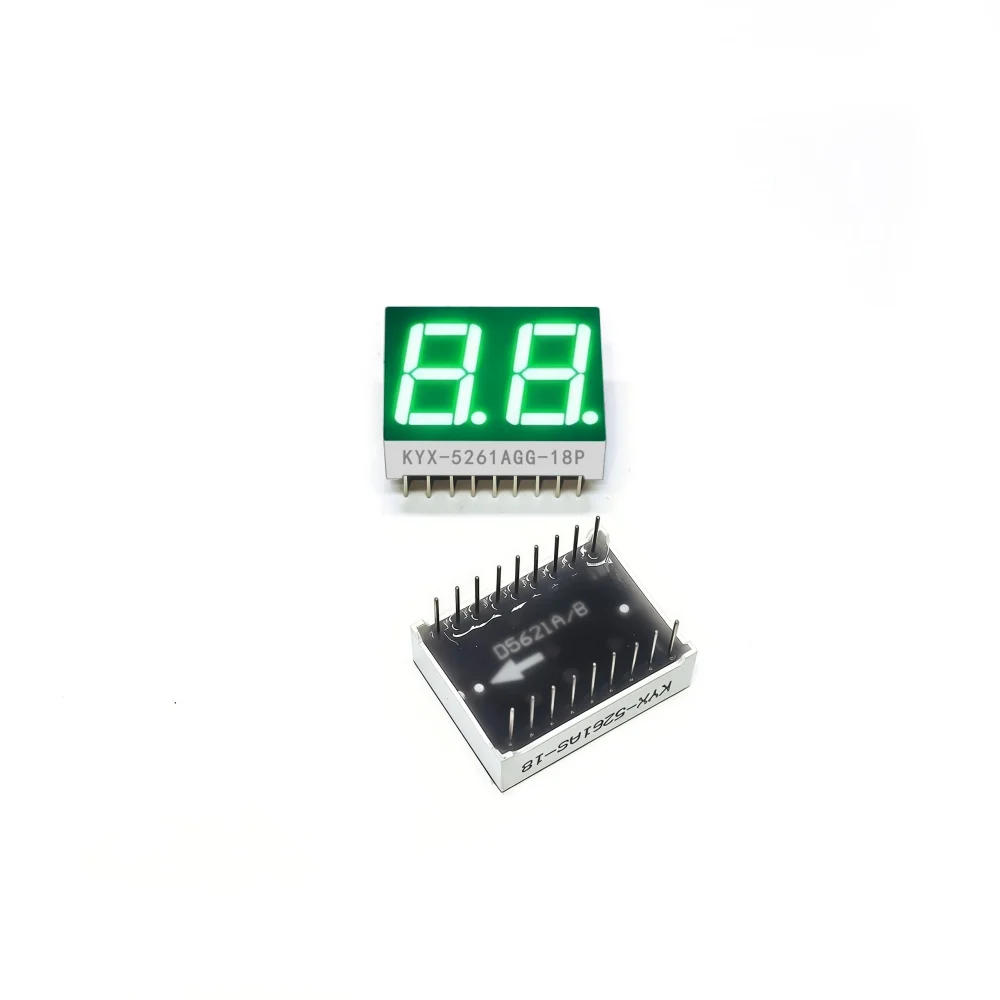 10 sztuk, 0,56-calowy, dwucyfrowy wyświetlacz numeryczny, wymiary 25 mm x 19 mm, cyfra „8”, wysokość 14,2 mm, wyświetlacz numeryczny z siedmioma segmentami, seria 5261, 18 pinów. — zdjęcie produktu 5