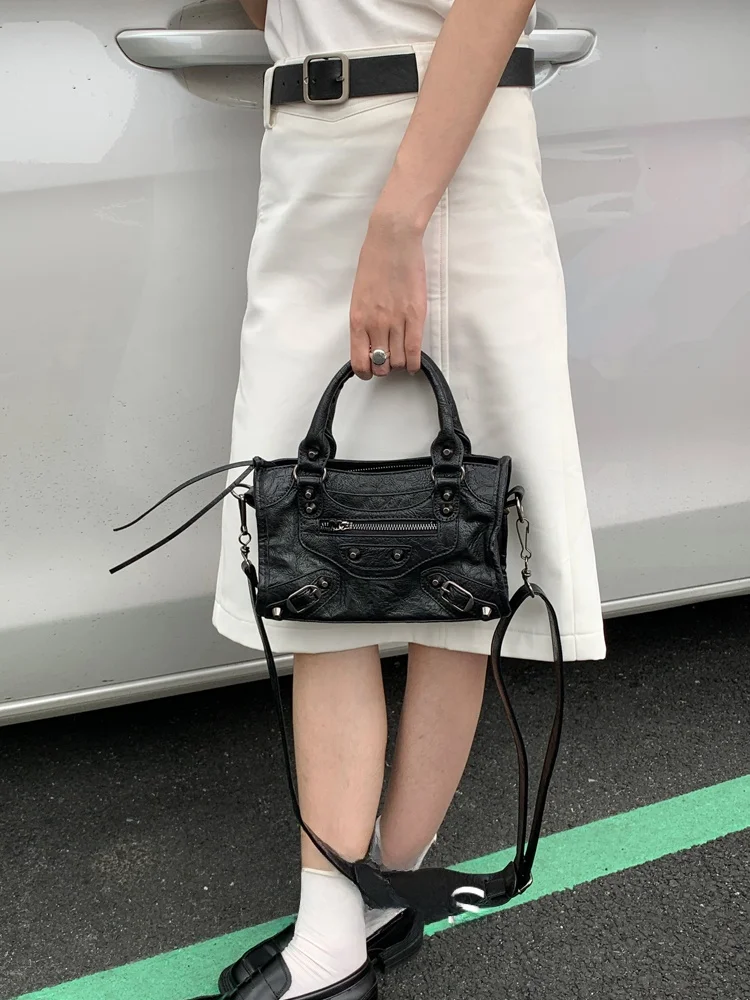 Retro Parisian Biker Chic  Square Bag High-End Feel Handbag Women's Crossbody Purse JANDRESS PU Leather Zipper Closure