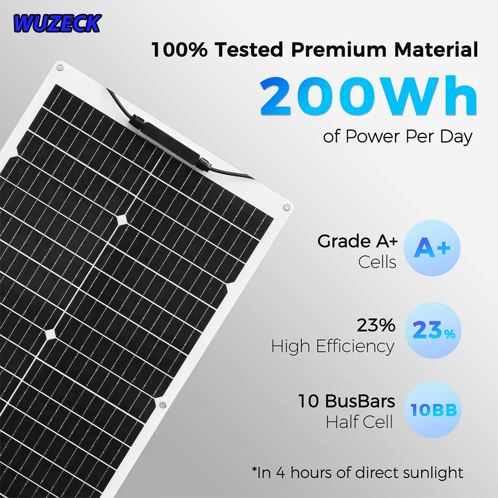 Kit Sistema 100W Pannello Solare Flessibile Monocristallino con Connettore MC4 Pieghevole da 3ft per Camper, Barca, Cabina, Ricarica Batteria 12V Off-Grid
