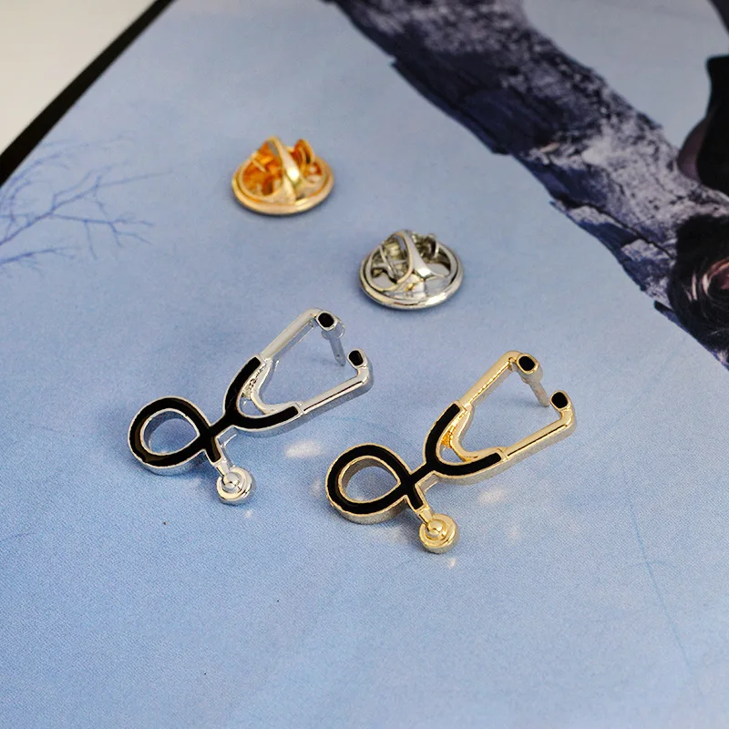 1pcs Creative Doctor Stethoscope Brooch Cartoon Dripping Oil Metal Badge Trendy Versatile Clothing Bag Accessories Brooch image 4