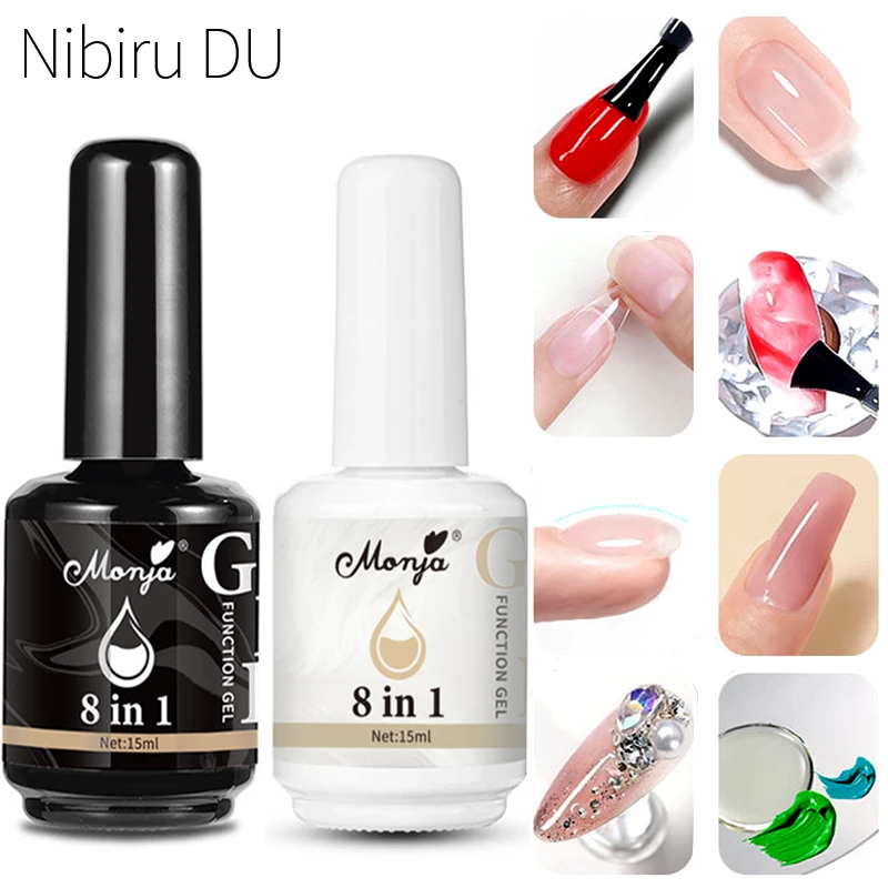 Reforçar o Gel de Cola das Unhas, Pontas de Unhas Falsas, Função Acrílica de Extensão das Unhas, Soak Off Nail Art, UV, 15ml, 8 em 1