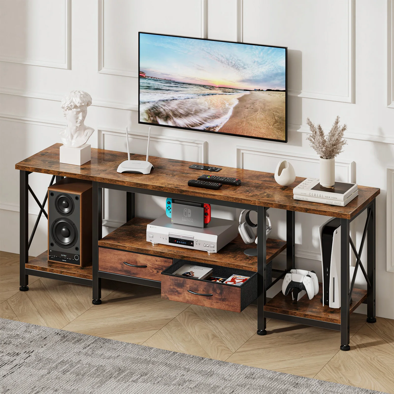 #¥forJHK Wooden TV Stand For Up To 70/75 Inch TV with Drawers Television Stands MediaConsole