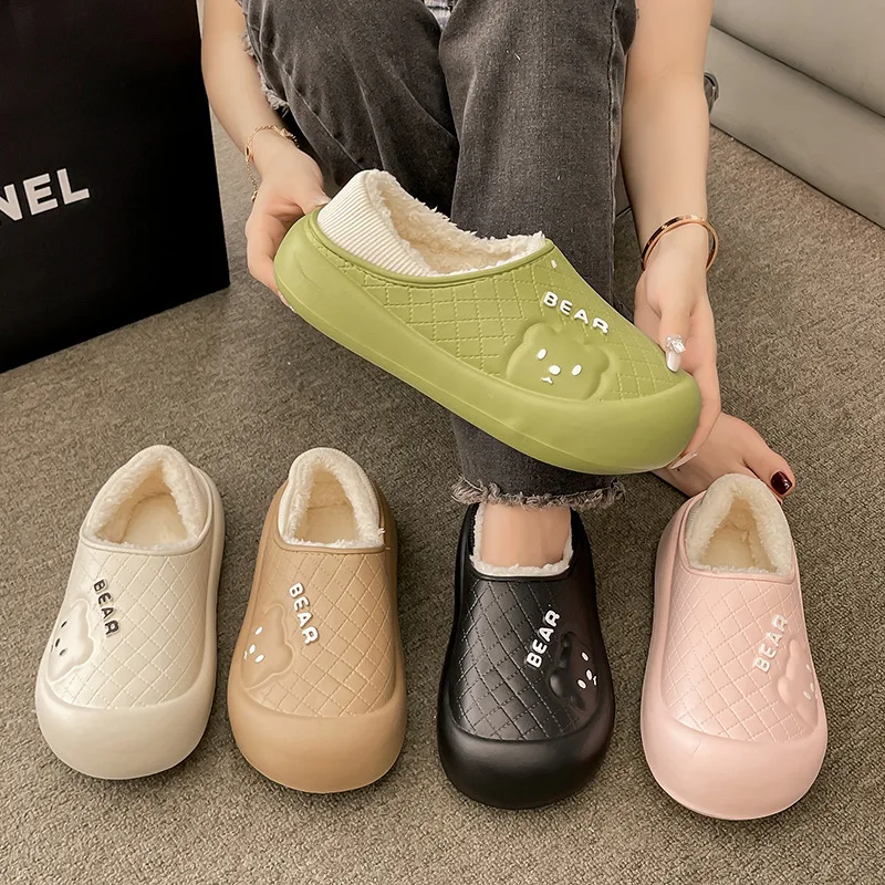 

Новые зимние парные теплые непромокаемые мягкие гибкие пушистые тапочки на каблуке для женщин и мужчин, нескользящая женская домашняя повседневная хлопковая обувь