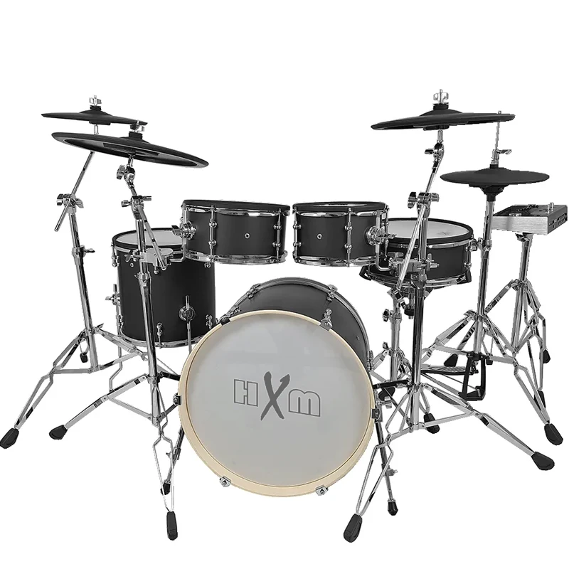 HXM XD-2000F-KM Matt Black Color Rack Tom Attached With Crash Cymbal Stand Electronic Drum Set Factory Direct Sales