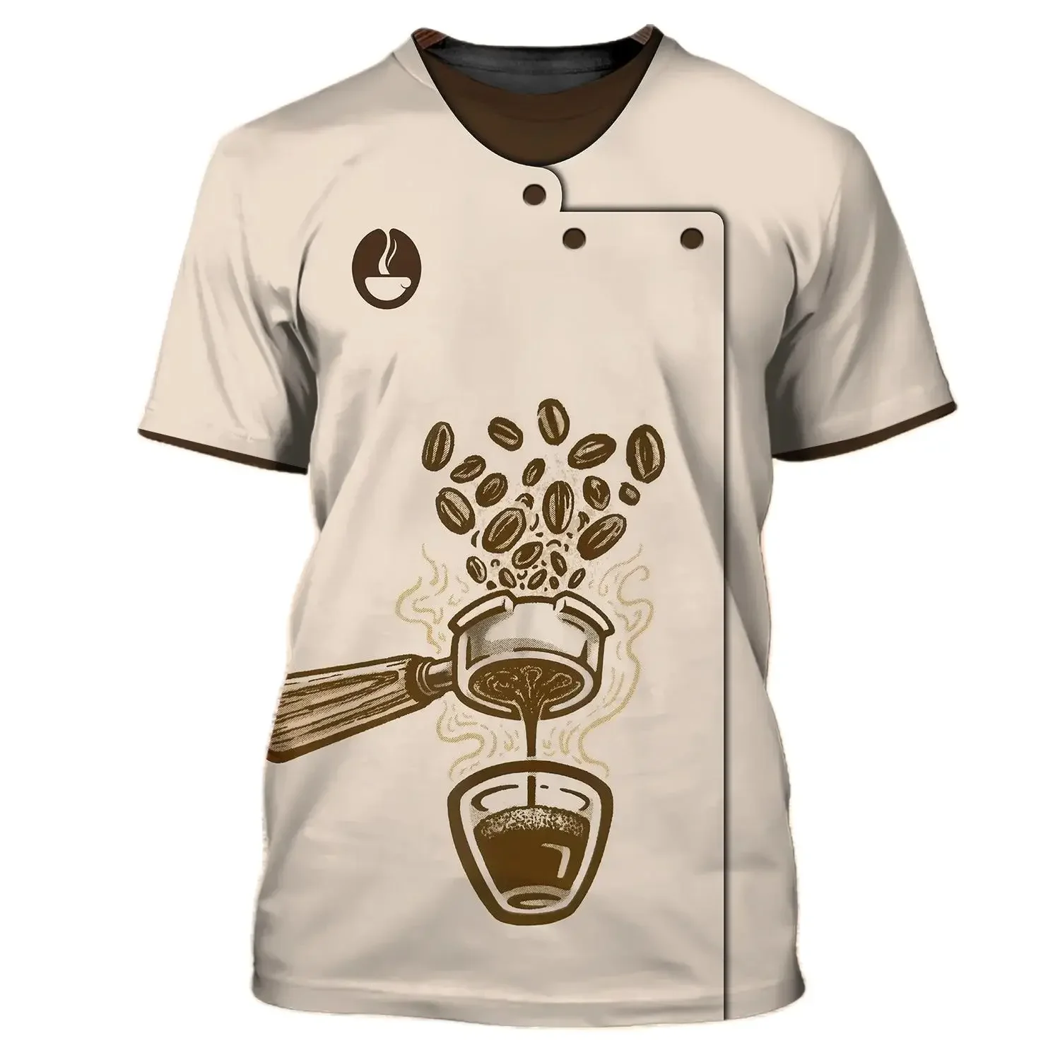 Uniforme de Barista con estampado 3D para hombre y mujer, camiseta de manga corta con cuello redondo, gran tamaño, moda de verano