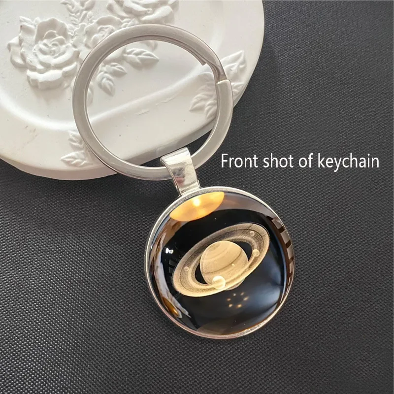 saturn keychain Jupiter Earth Saturn Mars Mercury Venus Neptune Double Side Glass Ball Keyring Planet Galaxy Keychain