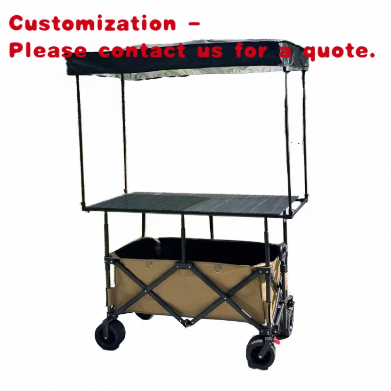 

custom.Hot Selling Steady Adjustable Folding Four-Wheel Metal Snack Cart Stall Picnic Camping Garden Shopping Cart 120cm Table S