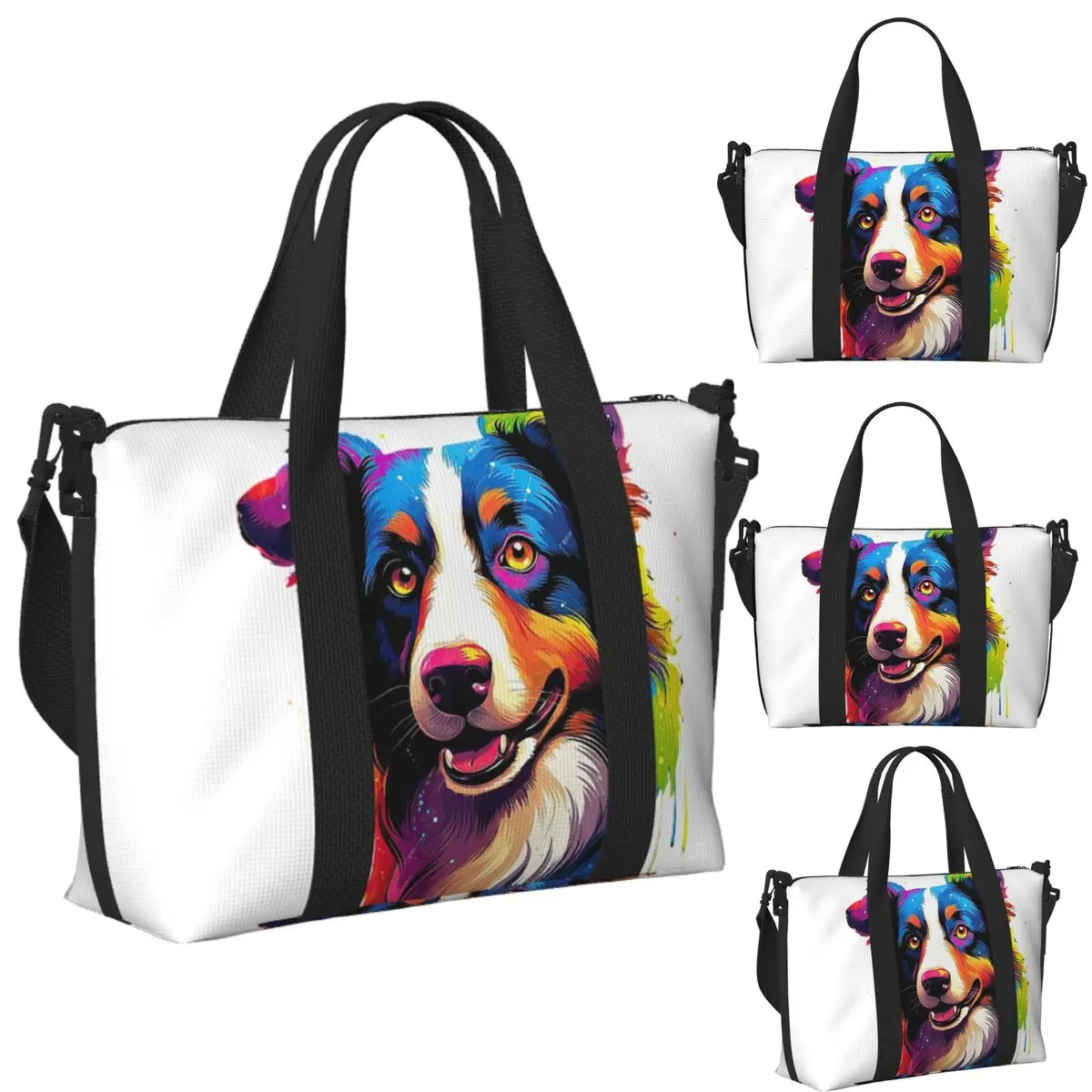 

Custom Border Collie Beach Travel Bag Large Capacity Tote Bags for Gym Yoga Women Shopping Duffle Shoulder Bag