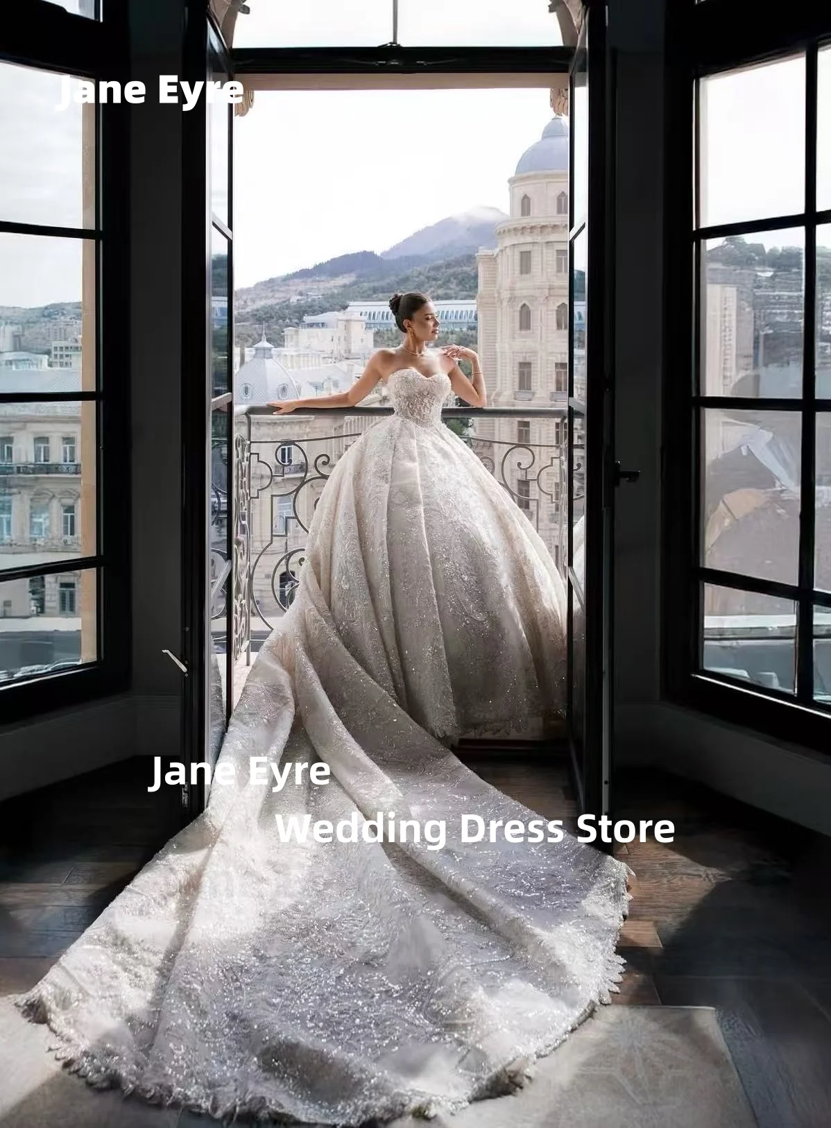 제인 에어 맞춤형 고급 웨딩 드레스 아플리케 스팽글 신부 볼 가운 스트랩리스 브라이덜 드레스 맞춤 제작 웨딩드레스