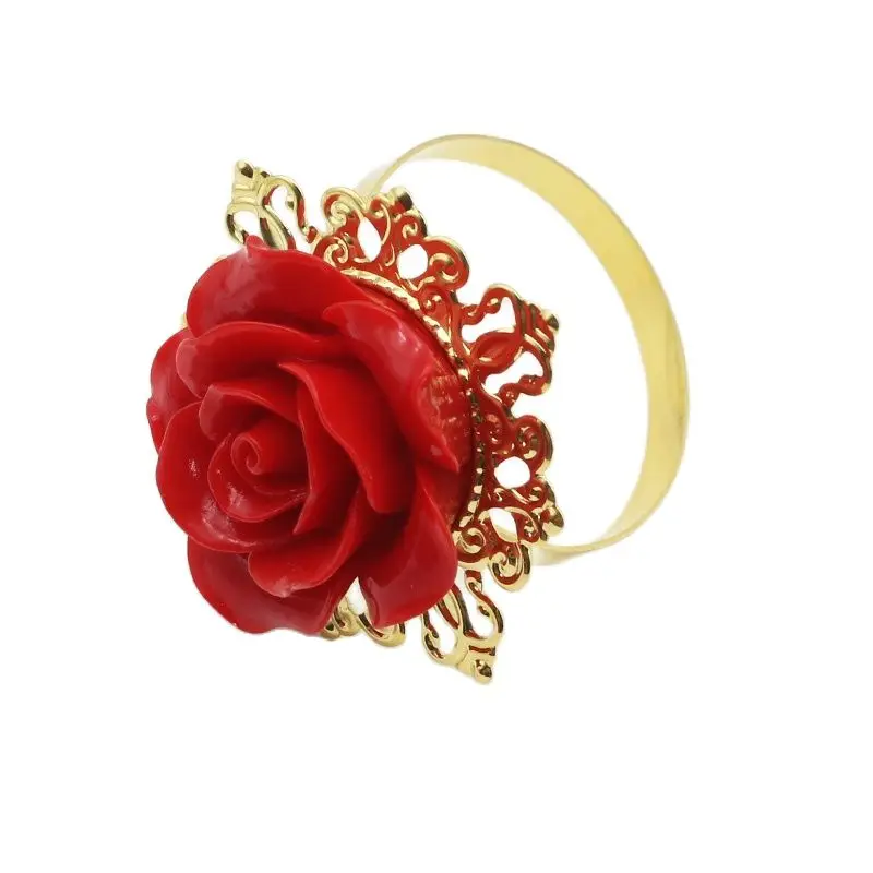 Metal Napkin Ring, Rose Embellishment Decoration, 4/6Pcs, Suitable For Wedding Dinner, Table Party DIY Handmade