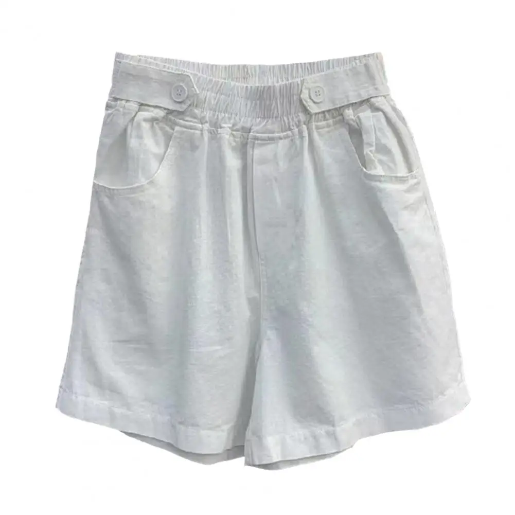 

Casual Solid Color Shorts Stylish Summer Women's Shorts with Elastic Waist Button Decor A-line Knee Length Casual Thin for Warm