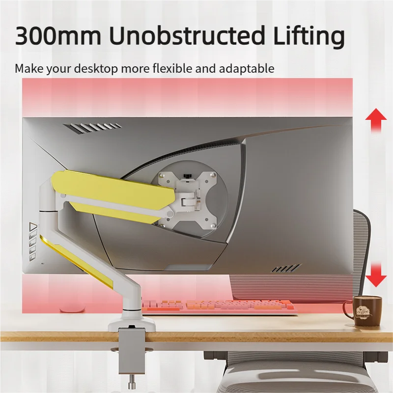 Monitor Mount Arm Load 10KG 17~35 Inches (White & Gold) Monitor Stand with Clamp/Grommet Mount Base Home Office Monitor Stand