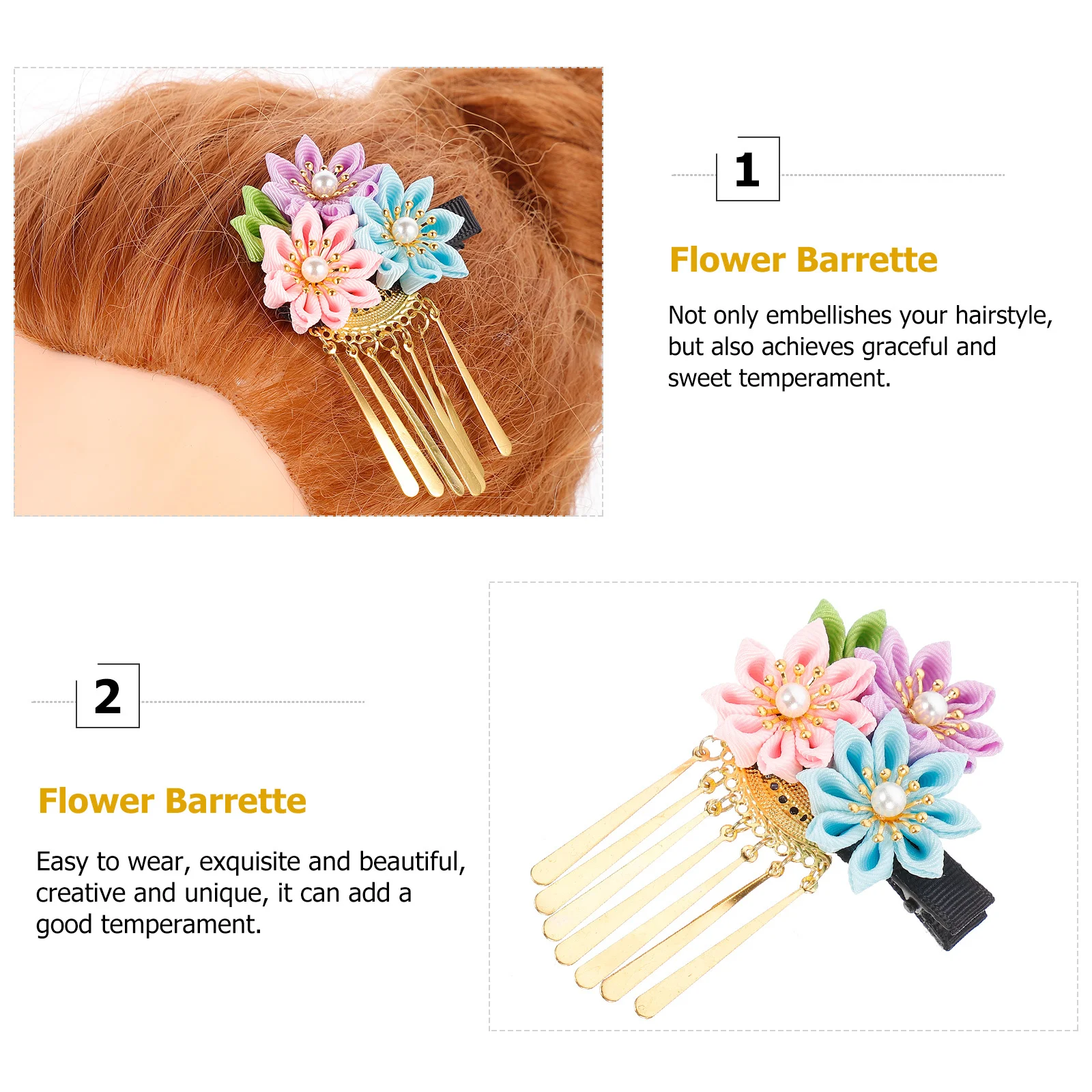 和風バレッタフラワーヘアクリップタッセルヘアピン結婚式ブライダルヴィンテージ着物ヘアグリップ装飾