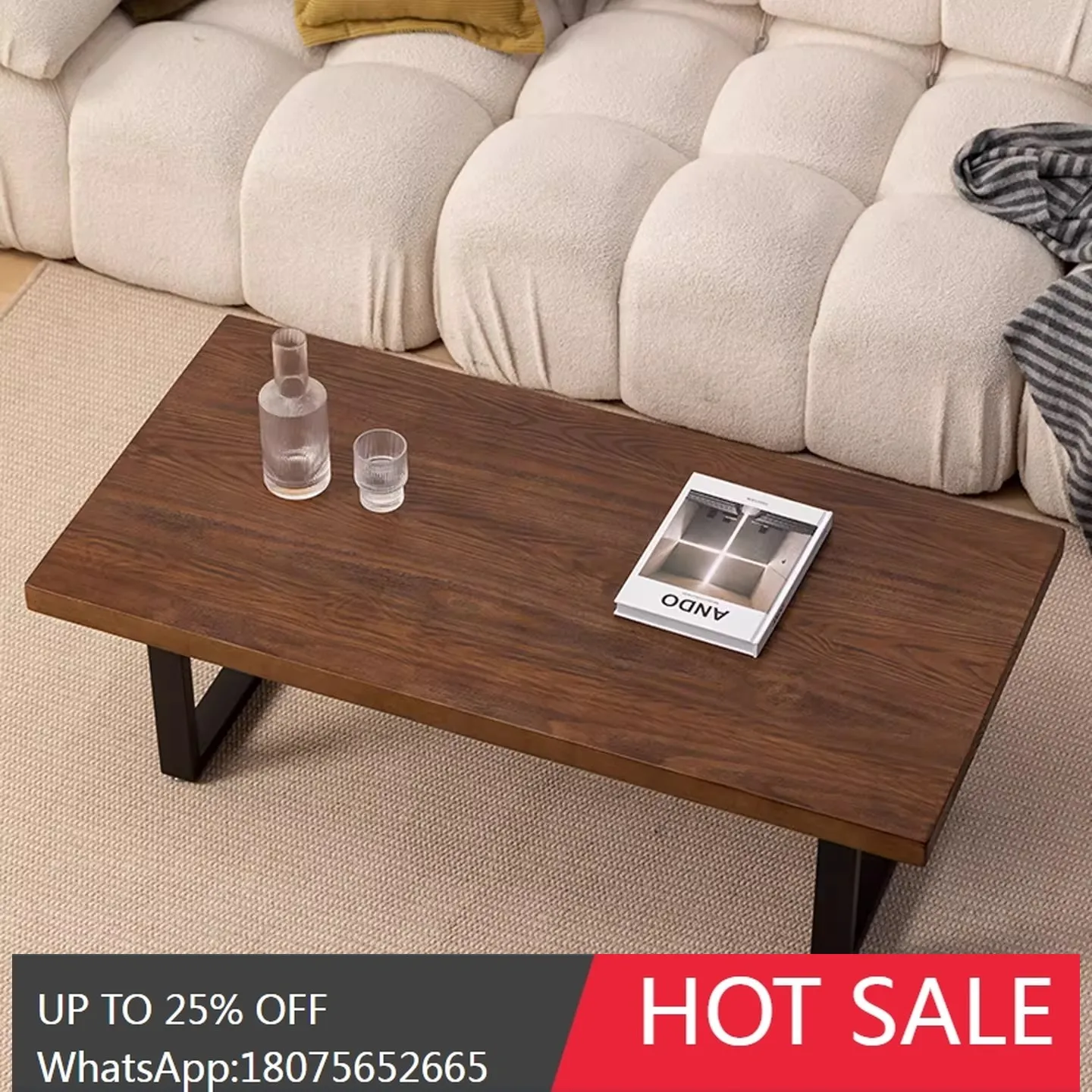 Solid Wood Rectangular Coffee Table Japanese Style Solid Wood Tea Table Wabi-Sabi Retro Tea Table