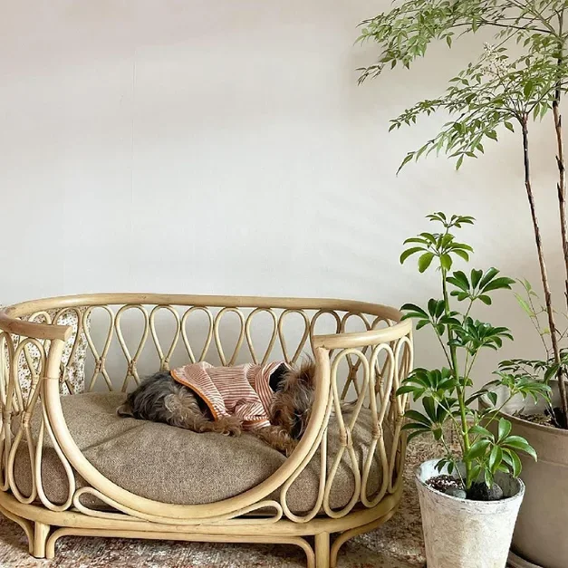 Rattan pet bed hand woven dog sofa rattan chair cat princess bed baby rattan bed