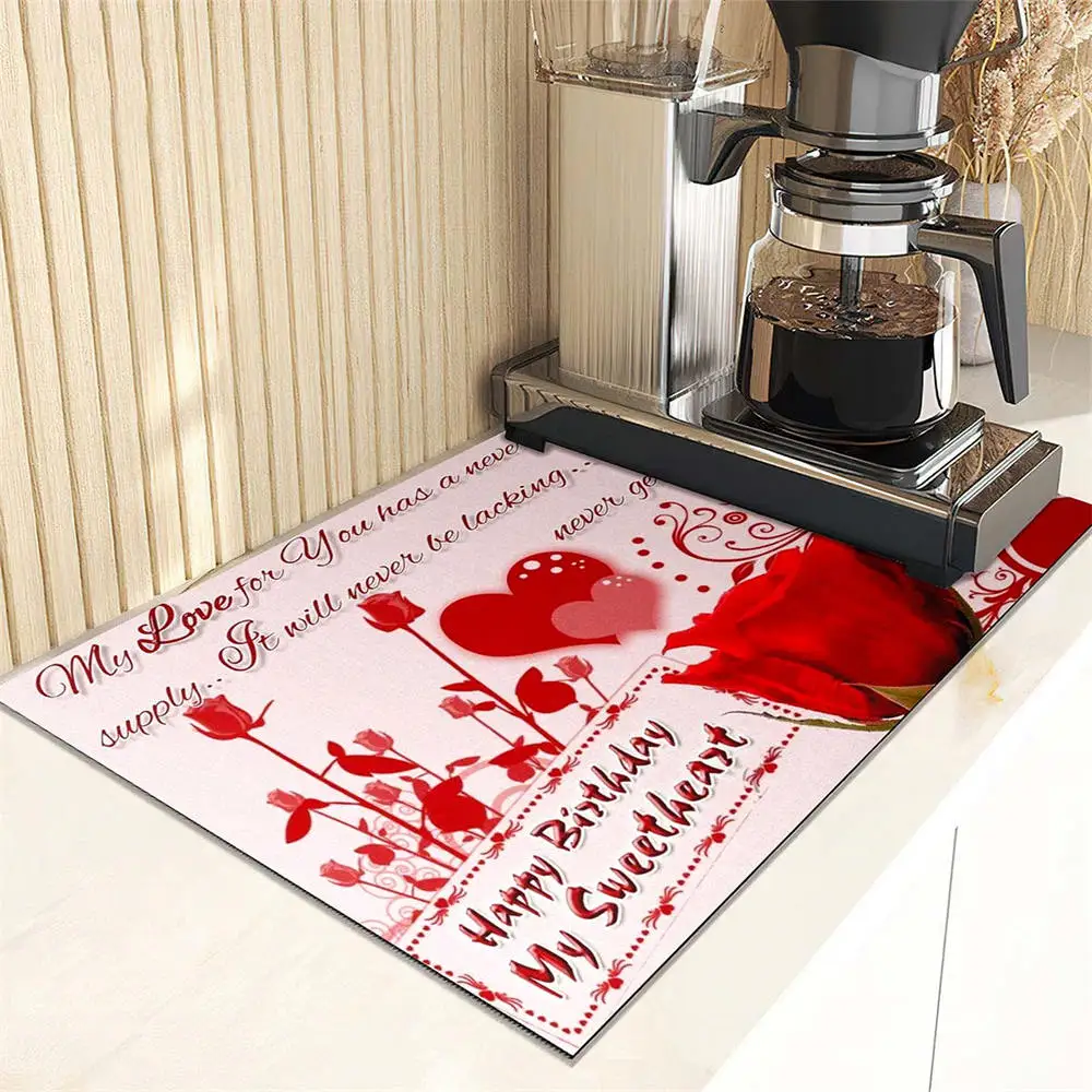 Happy Birthday Dish Drying Mat Super Absorbent Kitchen Counter Drain Pads Tableware Cup Bottle Sink Waterproof Non-slip Mats