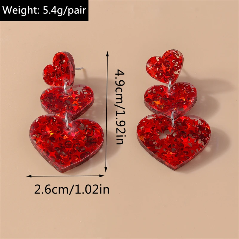 Fashion Red Color Love Heart Stud Earrings for Women Girls Party Holiday Jewelry Decoration