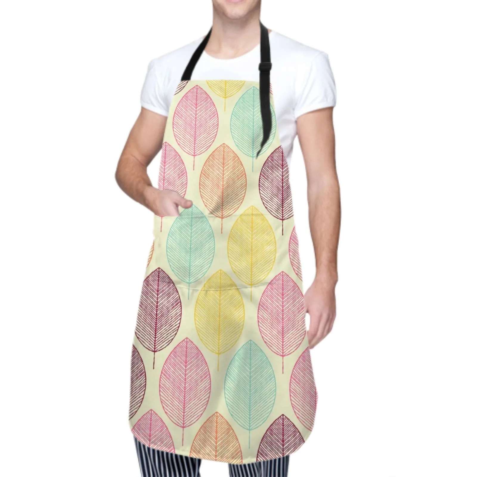 Bohemian Waterproof Apron with 2 Pockets Kitchen Chef Apron Black Apron for Hair Brushing Cooking Baking Painting Gardening