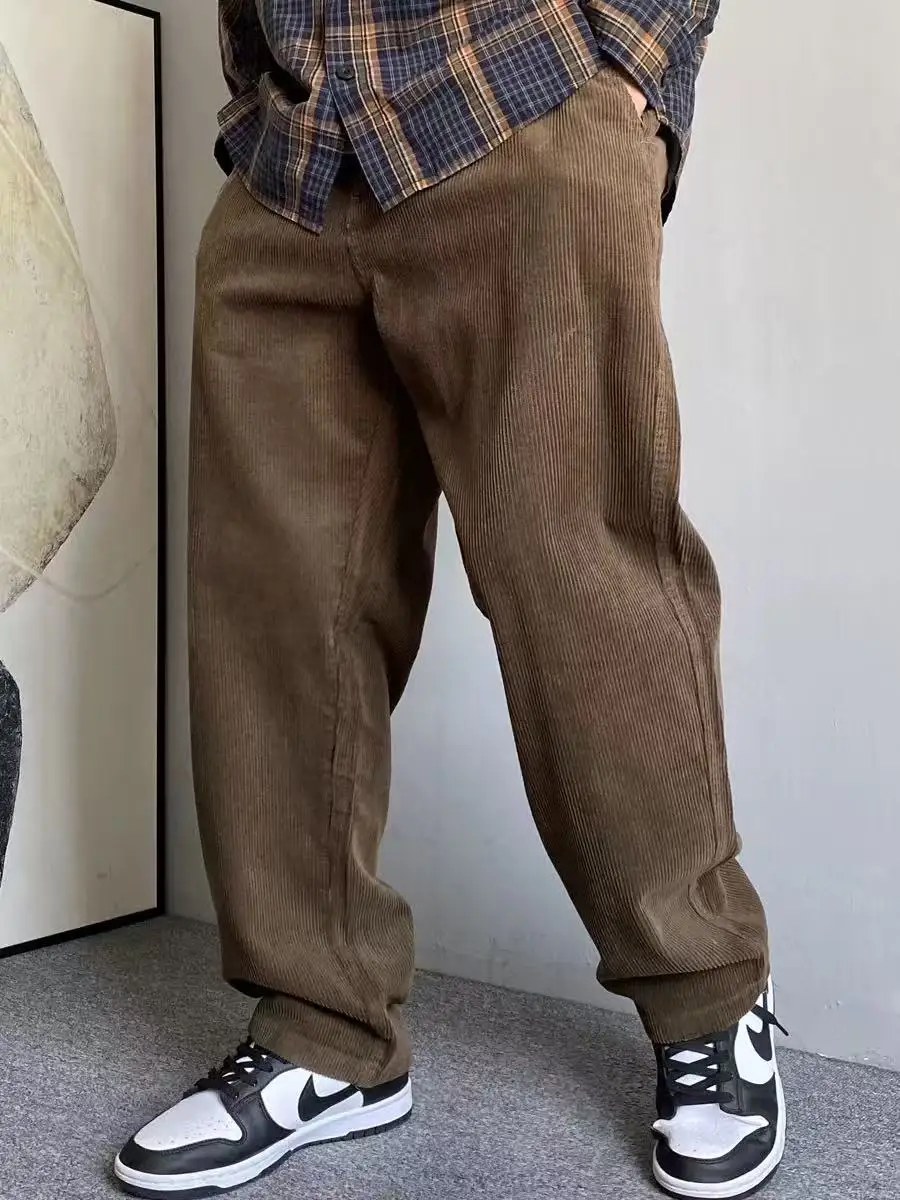

Thiened Corduroy Straight Leg Men's Casual Pants Warm Retro American Sle Autumn Winter Loose Fit Long Trousers