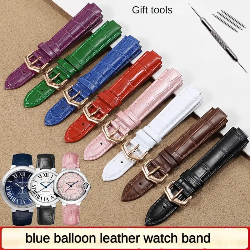 

Genuine Leather Watch Strap With Substitute Blue Balloon Cartier Series Convex Interface Cowhide Strap 14/16/18/20/22mm