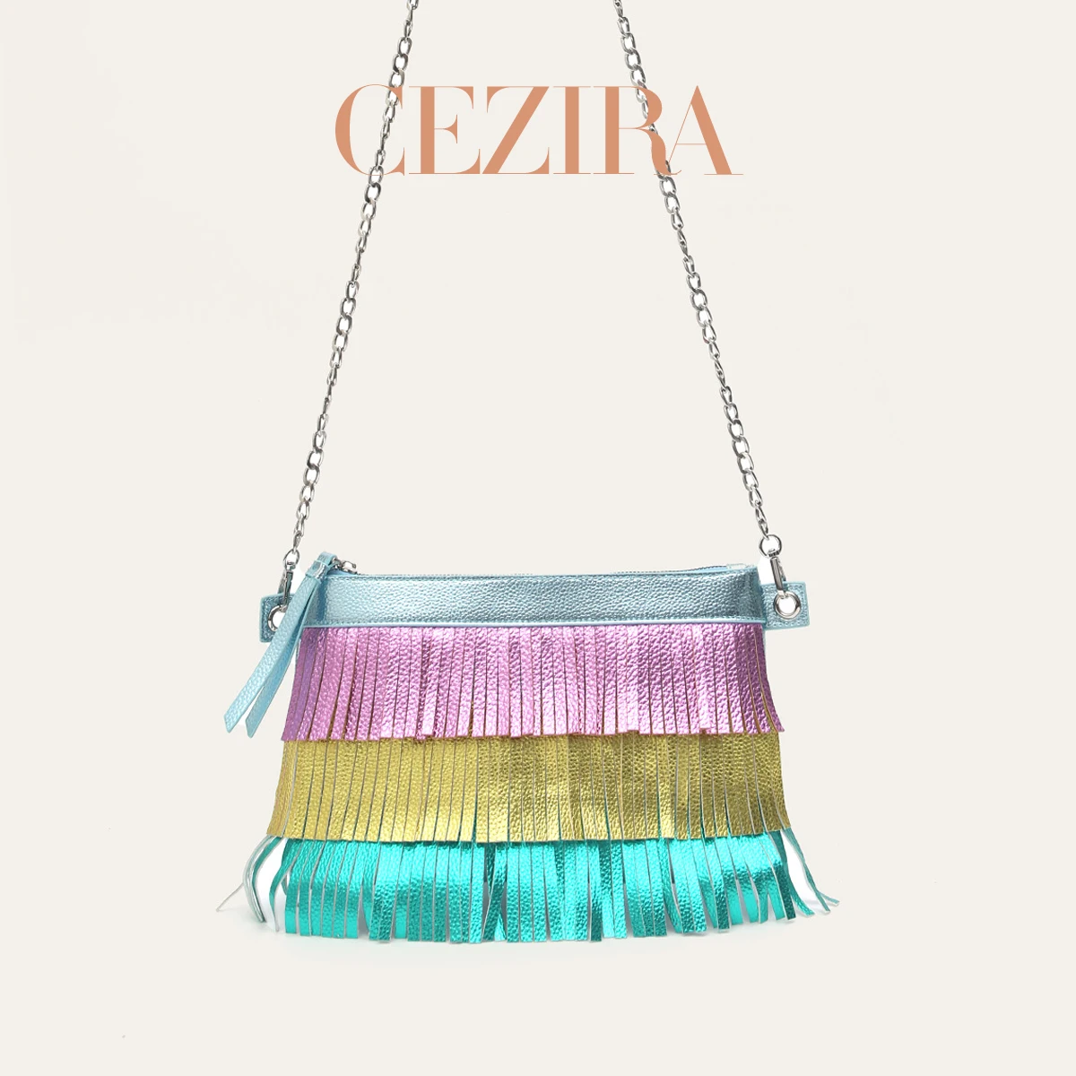 Marken-Luxus-Design Metallic PU Veganes Leder Bunte Quasten-Fransen-Handtasche Damen Mode Schicke Ketten-Schulter-Umhängetasche