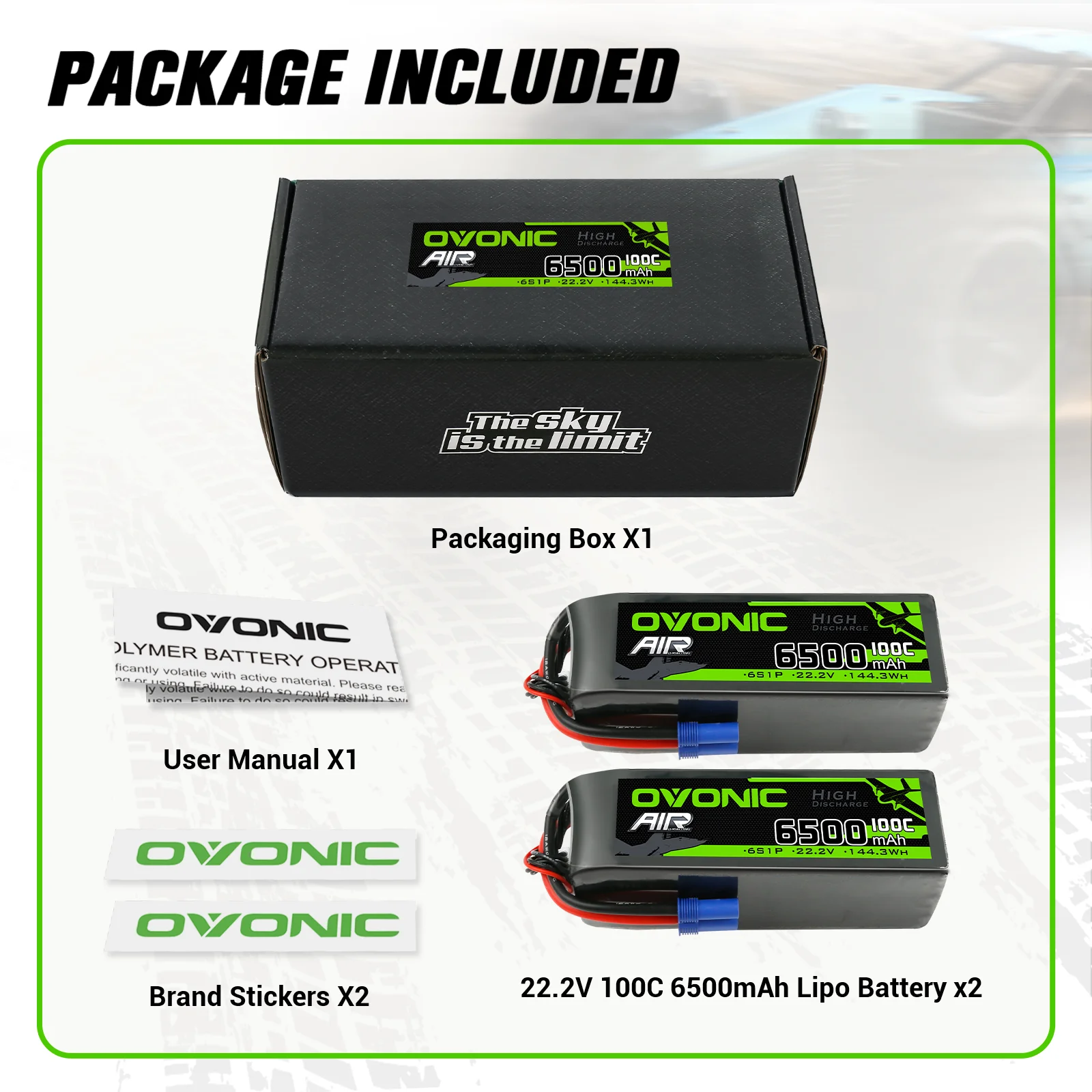 OVONIC Lipoバッテリー 6500mAh 100C 22.2V 6S EC5コネクター付き RC飛行機 DJIクアッドコプター RC飛行機 RCカー トラック ボート 2個セット