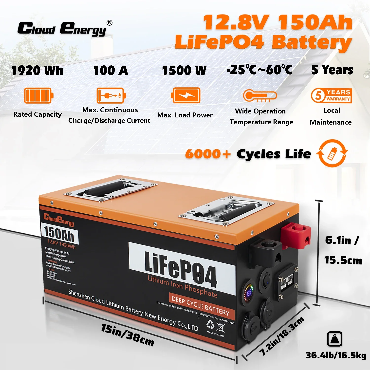 EU Stock Cloudenergy Lifepo for 12.8V 150AH 100A BMS Lithium Iron Phosphate Battery Lifepo4 Home Solar Panel Pump Outdoor Camp