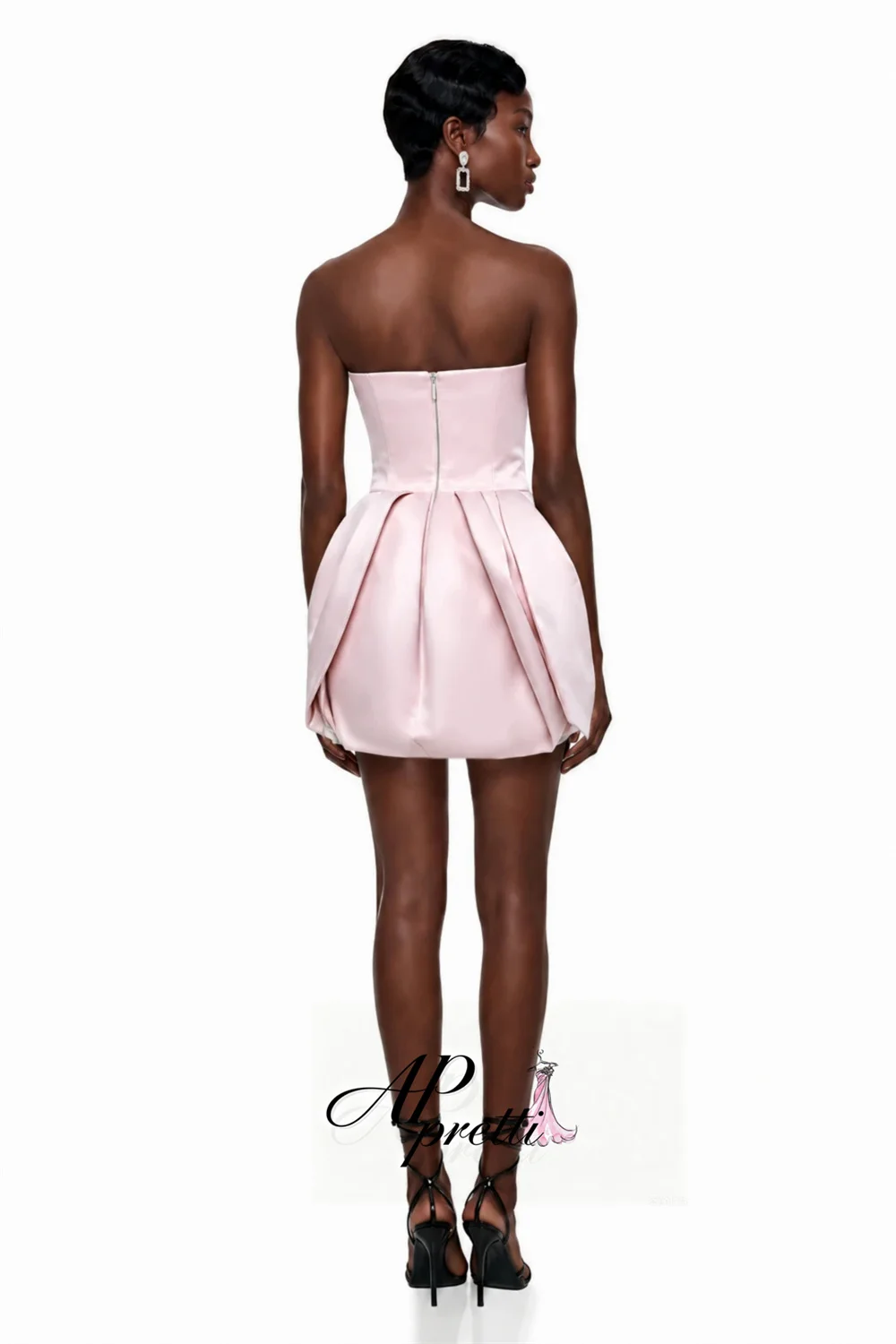 AP pretti 2026 Pink Boat Neck Mini Wedding Party Dress Draped Satin Back Zipper Prom Gown Customized Short Cocktail Dress