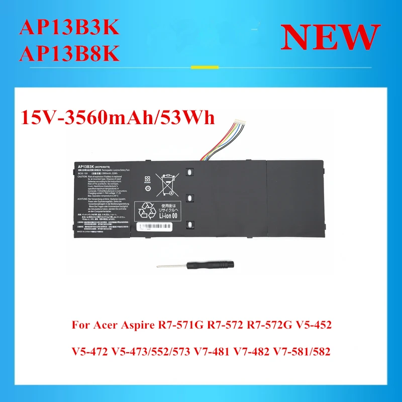 

New 15V AP13B3K AP13B8K battery For Acer Aspire R7-571G R7-572 R7-572G V5-452 V5-472 V5-473/552/573 V7-481 V7-482 V7-581/582