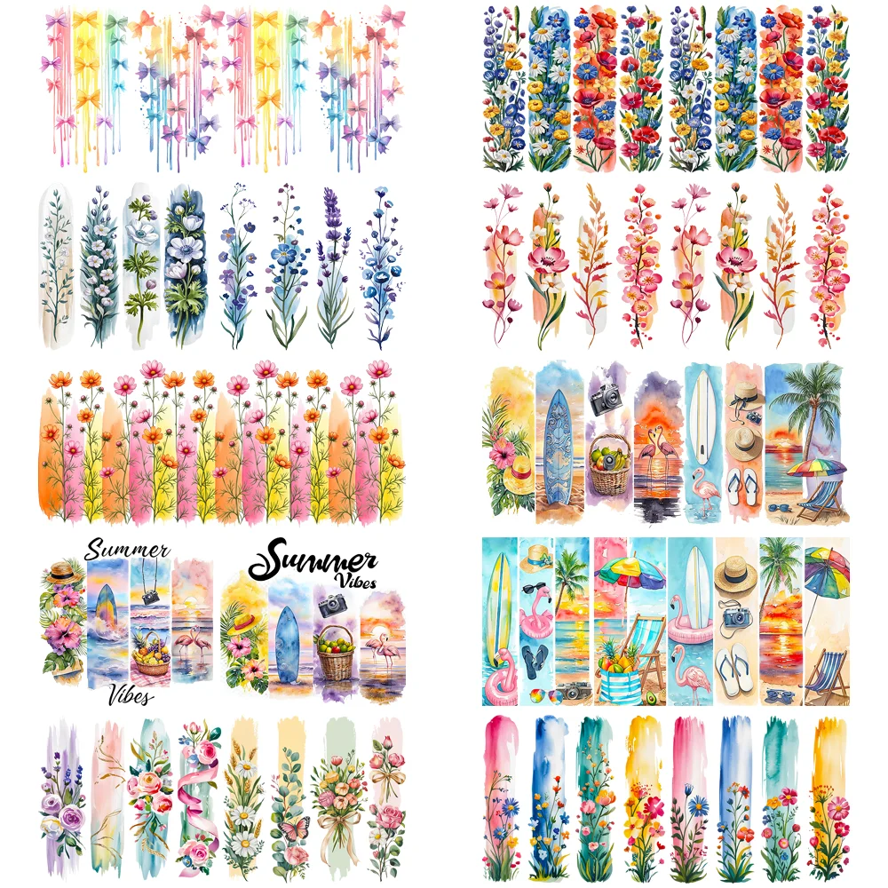 Summer Vibe Design UV DTF Transfers Stickers 16oz Cup Wraps Beach Printed For DIY Glass Sticker Flower Pattern Cup Wraps