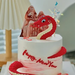 Happy New Year Of The Snake Red Snake Cake Decoration Zodiac Snake Cake Cartoon Animal Snake