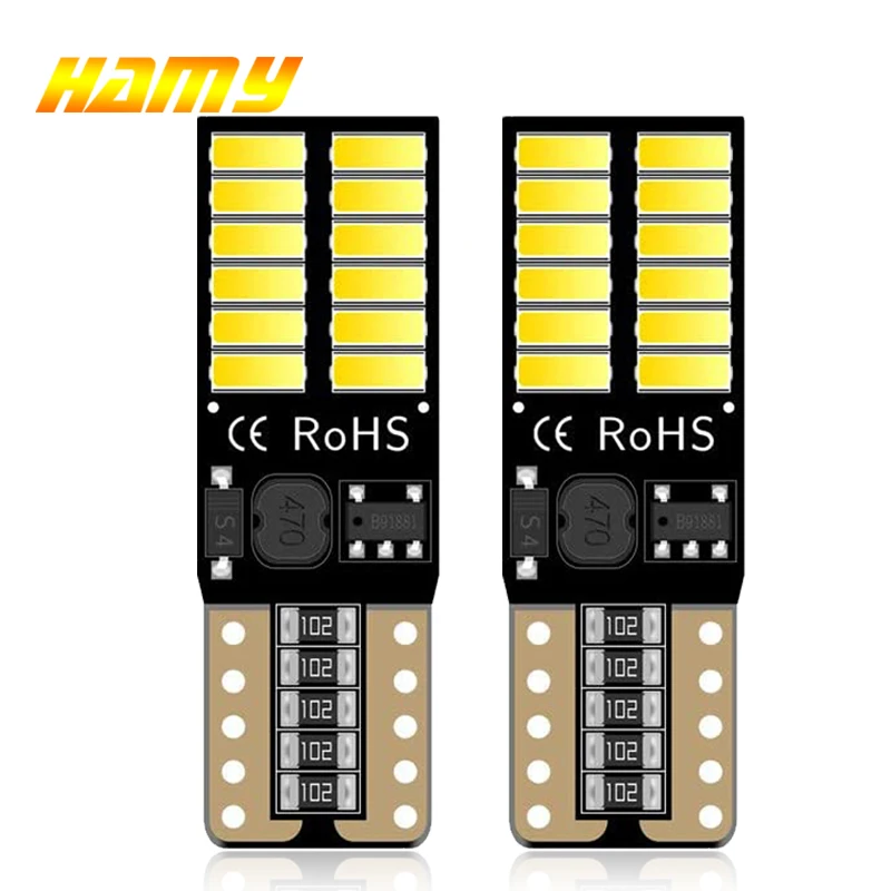 2 PCS T10 W5W LED Bulb Canbus 12V 24V 4014 SMD 7000k White Car Signal Light Interior Dome Reading Wedge Side Trunk Map Lamps