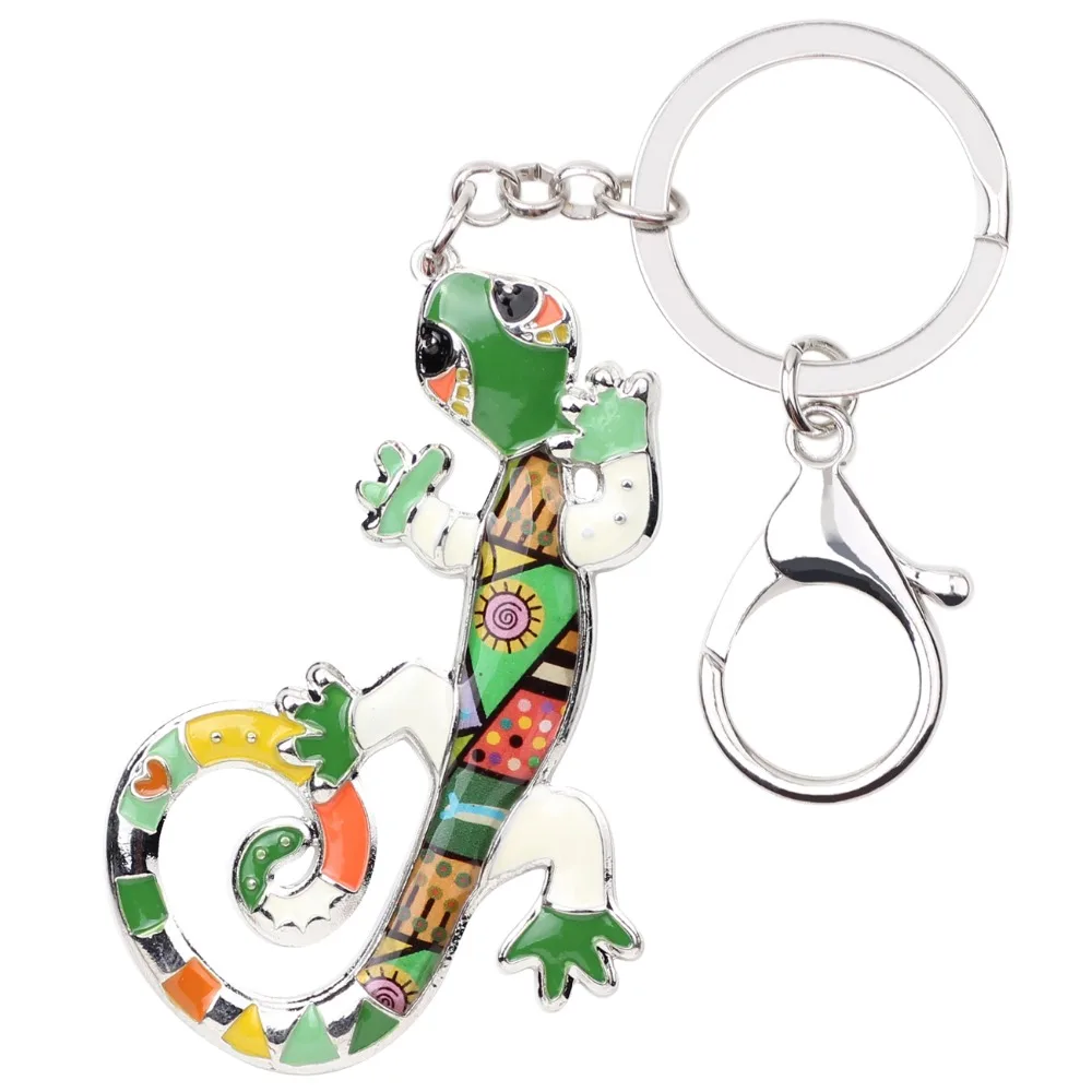 Bonsny Enamel Alloy Lizard Gecko Key Chain Key Ring Handbag Bag Charm Keychain Accessories New Fashion Animal Jewelry For Women