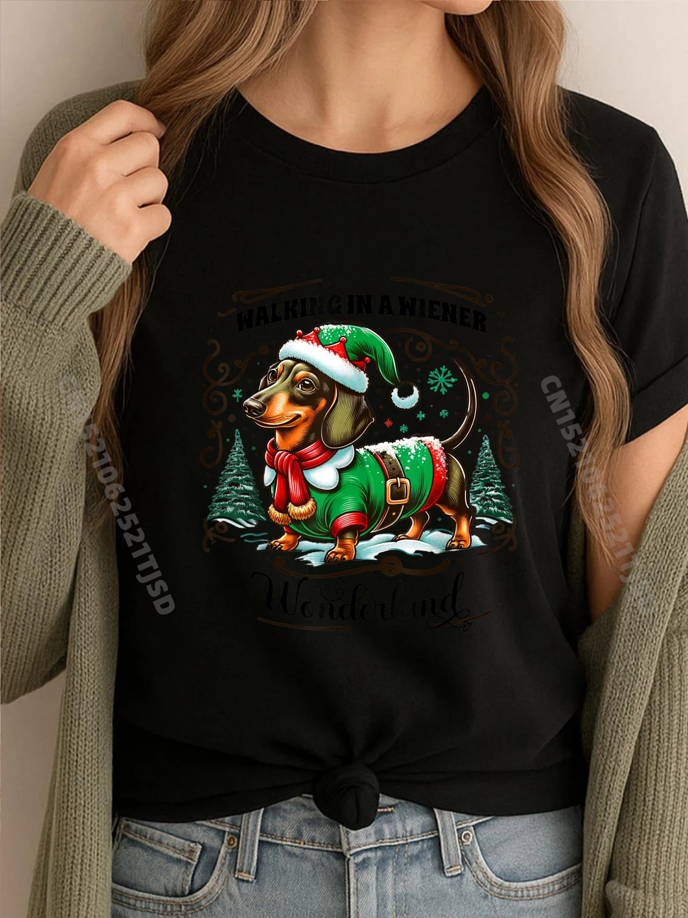 

Dachshund Christmas Walking In A Wiener Wonderland Cute Dog Luxury T Shirt Women Band Tshirts