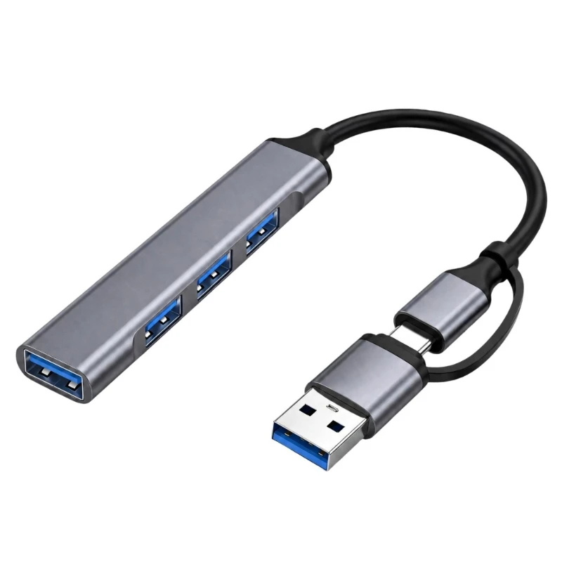 31BA Four-Way USB Splitterwith Integrated Two-Input Host Cable, Aluminum and ABS USB Adapte 5 Gbps Output, and Three