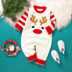 Christmas Baby Romper Fashion Cute Elk Infant Boy Girl Jumpsuit Knitted Newborn Kid Xmas Clothes 0-18M Overalls Long Sleeve Warm