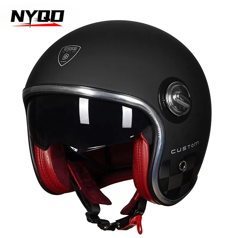 

Retro BEON B108 Fiberglass Motorcycle Helmet Vintage Open Face Dual Visor Helmets Helmet ECE Approved Moto Casco Four Seasons