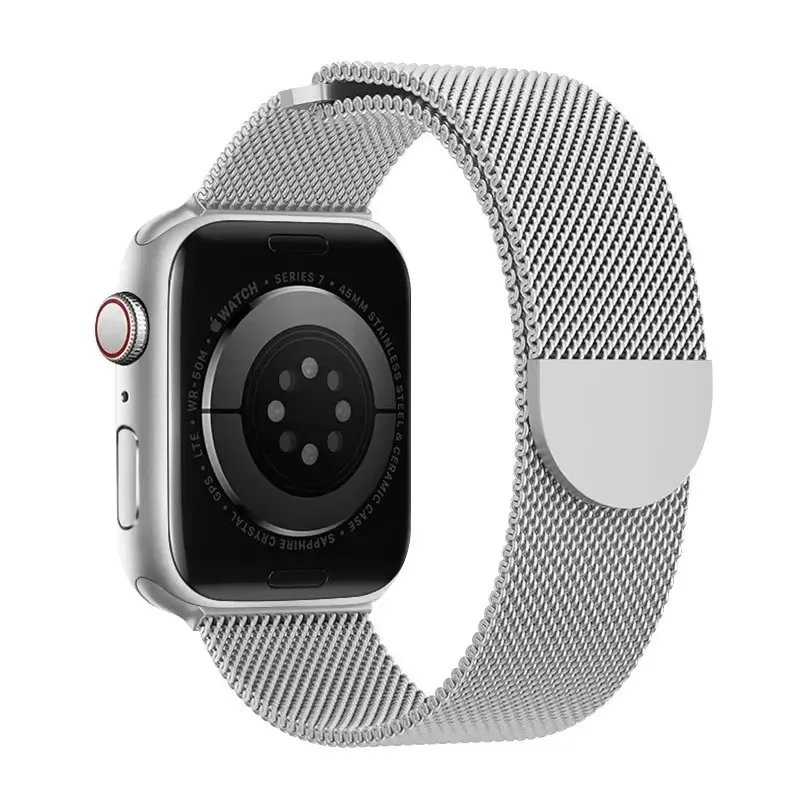 Magnetic Milanese Watch Band with Metal Buckle for iWatch series Two-Section Design and Adjustable Stainless Steel Strap