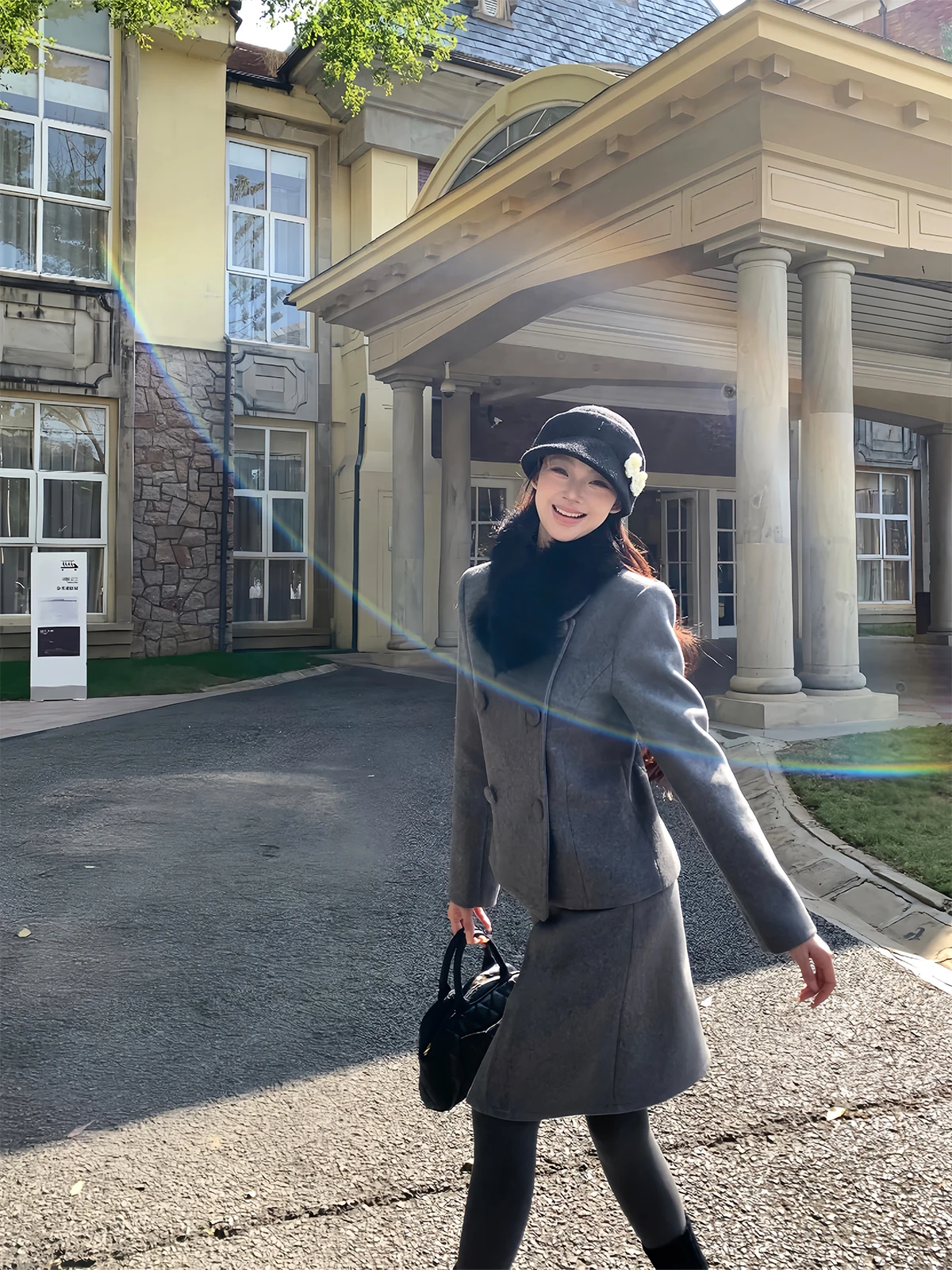 

Шерстяной костюм Fheer ey для женщин: осенне-зимний комплект с двубортным твидовым жакетом, подчеркивающим талию, и юбкой. Модный повседневный стиль.