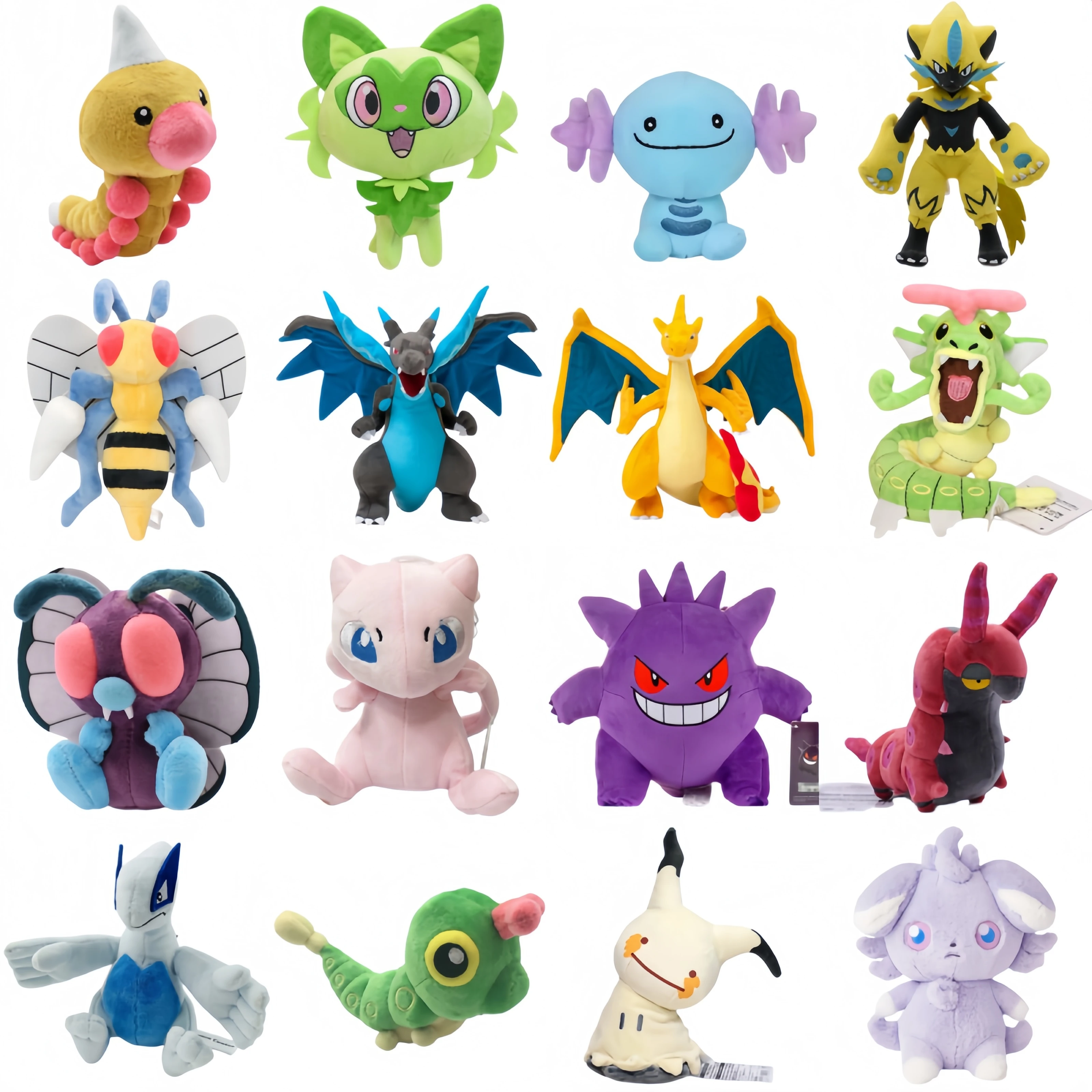 Pokemon Plüschtiere Weedle Butterfree Caterpie Scolipede Cartoon Charizard Gengar Sprigatito Wooper Espurr Mimikyu Zeraora Plüschspielzeug