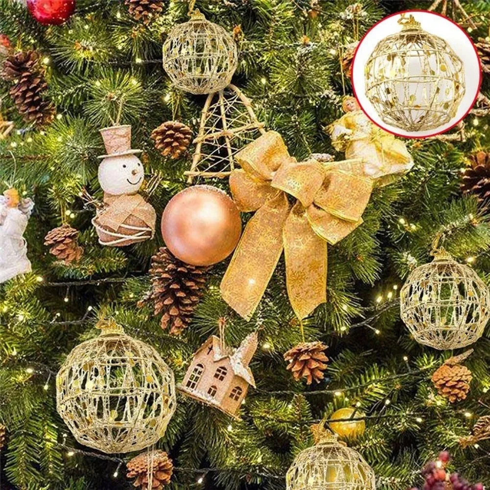 6Pcs Gold Wire Christmas Balls Hanging Ornaments Christmas Decor Home Decor Party Decor For Decorating Christmas Tree