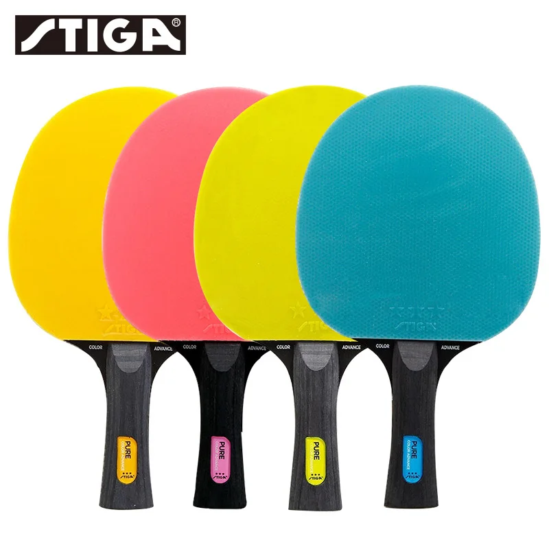 STIGA Colorful Pure Wood Table Tennis Racket 5 Ply Blade Beginner Ping Pong Bat with Pips-in Rubber for Adults Kids