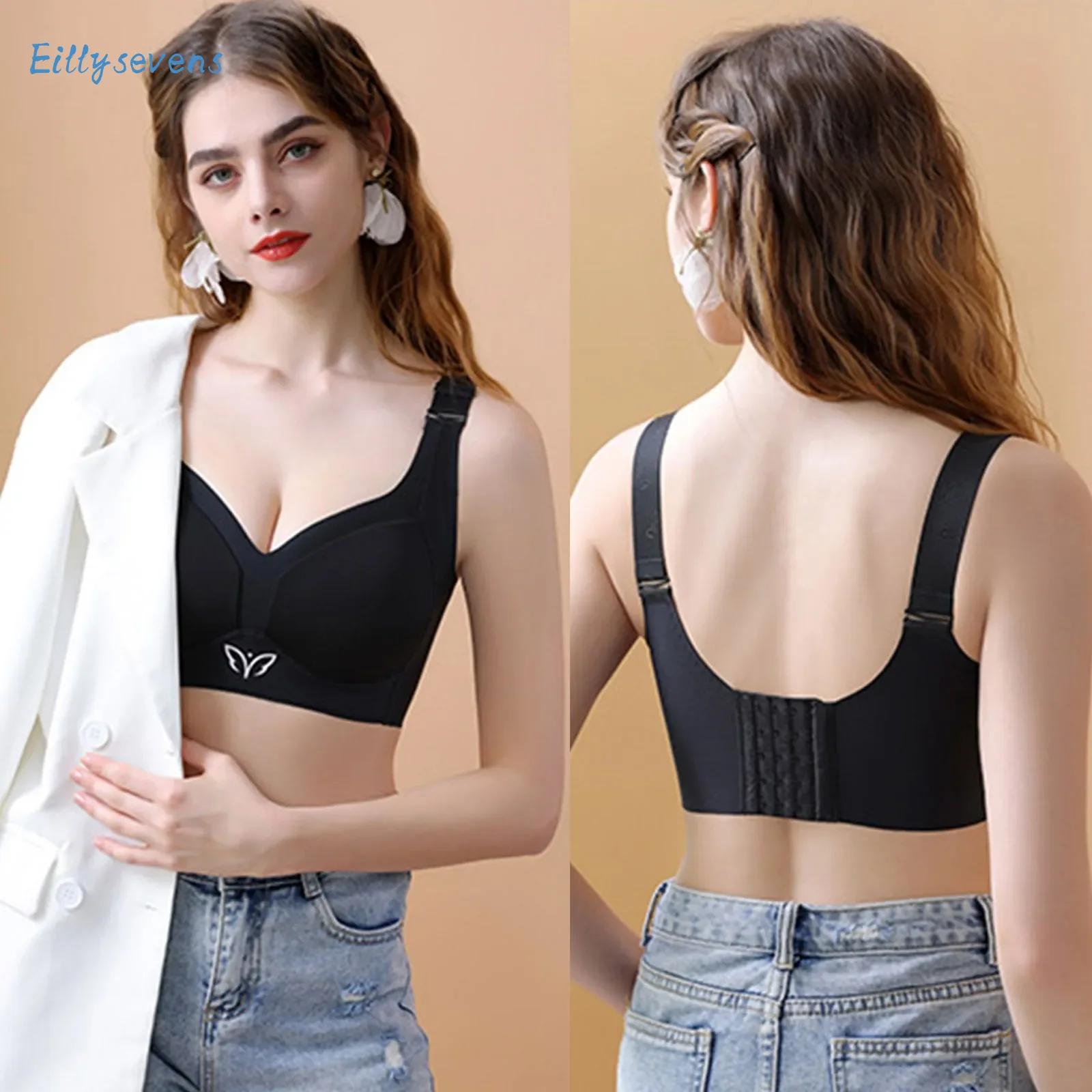 

Ladies No Steel Ring Bra Push Up Receiving Bra Top Support Sagging Bra Underwear Large Size Comfortable Breathable Bras